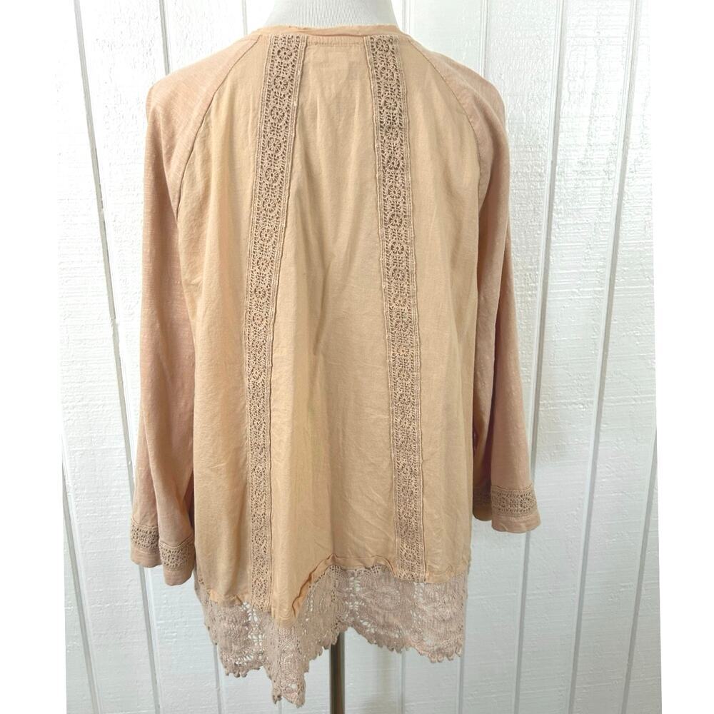 LOGO by Lori Goldstein Peach Cotton Lace Trim Button Front Boho Tunic Top M - Picture 5 of 7